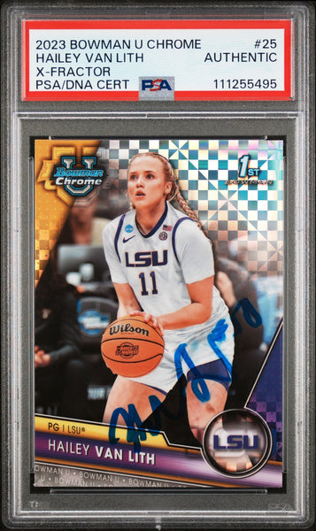 LSU Hailey Van Lith Signed 2023 Bowman U Chrome X-Fractor #25 RC Card PSA Slab