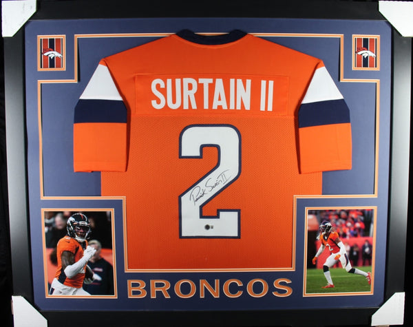PATRICK SURTAIN II (Broncos orange SKYLINE) Signed Auto Framed Jersey Beckett