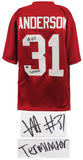 Will Anderson Signed Red Custom College Football Jersey w/Terminator - (Beckett)