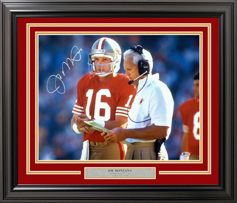 JOE MONTANA AUTOGRAPHED FRAMED 16X20 PHOTO 49ERS WITH BILL WALSH BECKETT 202398