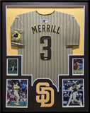 FRAMED SAN DIEGO PADRES JACKSON MERRILL AUTOGRAPHED SIGNED JERSEY BECKETT HOLO