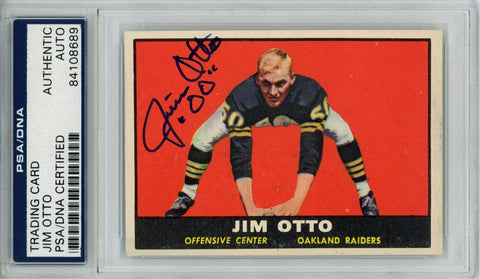 Jim Otto Autographed/Signed 1961 Topps #182 Trading Card PSA Slab 43708
