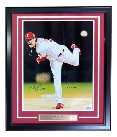 Cole Hamels Signed Framed 16x20 Phillies Vertical Photo 08 WS MVP BAS ITP