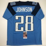 Autographed/Signed CHRIS JOHNSON Tennessee Powder Blue Football Jersey JSA COA