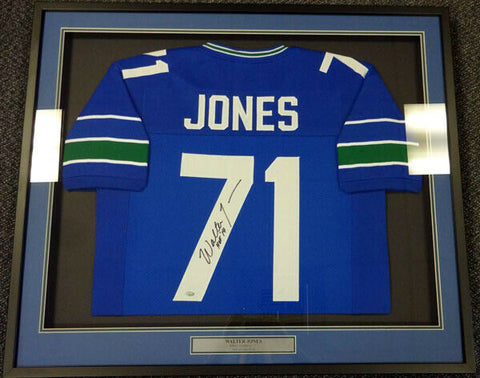 SEAHAWKS WALTER JONES AUTOGRAPHED SIGNED FRAMED BLUE JERSEY MCS HOLO 90485