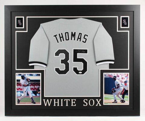 Frank Thomas Signed White Sox 35x43 Framed Road Jersey (JSA COA) 2XAL MVP