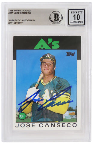 Jose Canseco Signed 1986 Topps Traded Rookie Card #20T (Beckett - Auto Grade 10)