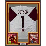 Framed Autographed/Signed Jahan Dotson 33x42 Washington White Jersey JSA COA