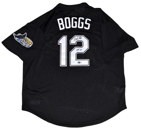 WADE BOGGS SIGNED TAMPA BAY RAYS #12 BLACK MITCHELL & NESS JERSEY W/ HOF 05