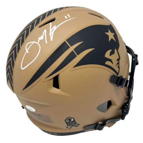Julian Edelman Patriots Signed Riddell Salute to Service Replica Helmet JSA