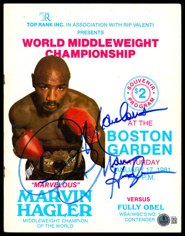 Marvelous Marvin Hagler Autographed Program 1981 Championship Beckett QR BM37208