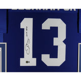 Odell Beckham Jr Autographed Pro Style Blue XL Framed Jersey 35x43 Beckett 53077