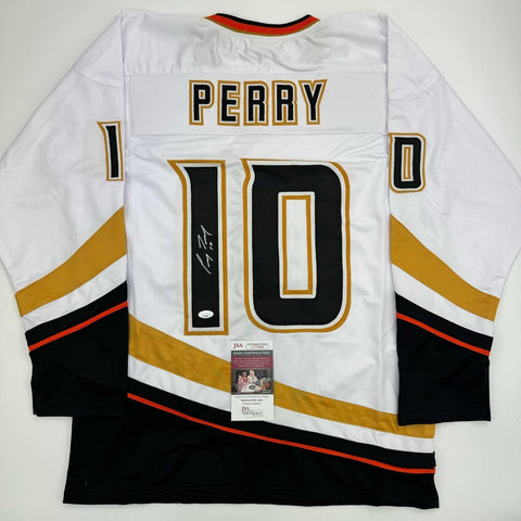 Autographed/Signed Corey Perry Anaheim White Hockey Jersey JSA COA