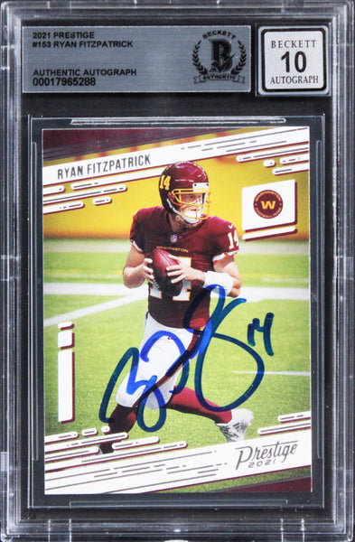 Commanders Ryan Fitzpatrick Signed 2021 Prestige #153 Card Auto 10! BAS Slabbed