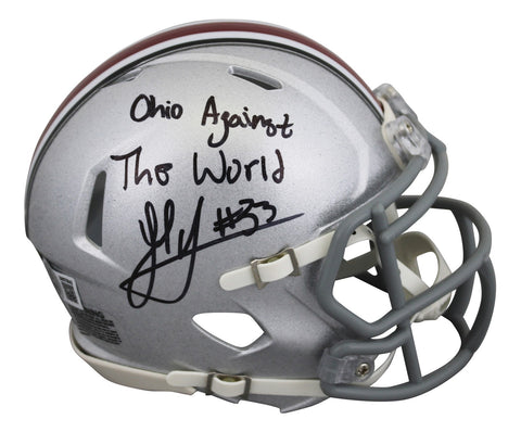 OSU Jack Sawyer "Ohio Against the World" Signed Speed Mini Helmet BAS Witnessed