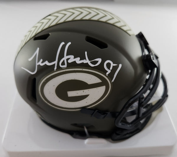 Packers TIM HARRIS Signed Riddell Salute to Service Speed Mini Helmet AUTO - JSA