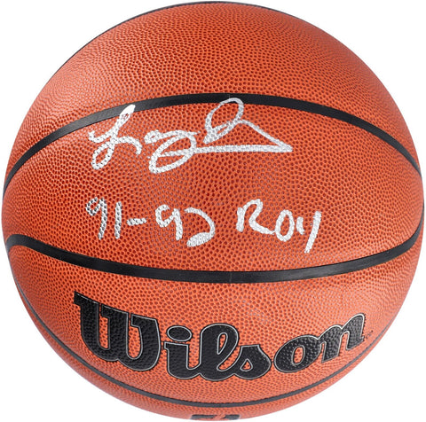 Larry Johnson Hornets Signed Wilson Basketball w/"91-92 ROY" Insc