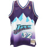 Karl Malone Autographed Utah Jazz Purple M&N Swingman Sz L Jersey Beckett 49288