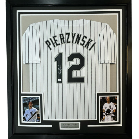 FRAMED Autographed/Signed AJ A.J. PIERZYNSKI 35x39 Pinstripe Jersey PSA COA