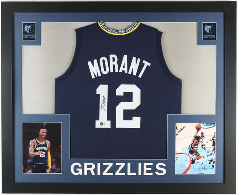 Ja Morant Signed Memphis Grizzlies 35x43 Framed Signed Jersey (Beckett) ROY 2020