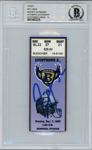 Ray Lewis Autographed/Signed 12/7/1997 vs Seahawks Ticket Beckett Slab 39180
