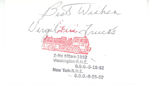 Virgil Trucks Autographed Detroit Tigers Index Card w/Best Wishes Beckett 56526