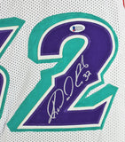 Karl Malone Authentic Signed Utah Jazz White Jersey BAS Witnessed