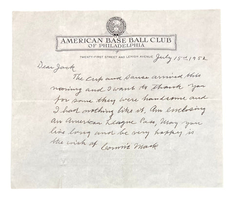 Connie Mack Philadelphia Athletics Signed Hand Written Letter BAS A31889 Auto 10
