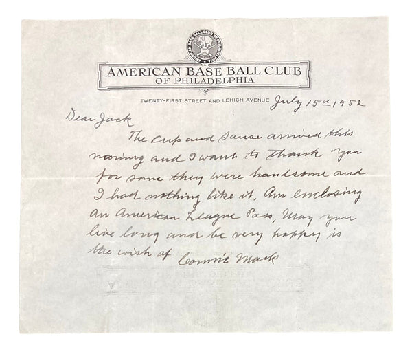 Connie Mack Philadelphia Athletics Signed Hand Written Letter BAS A31889 Auto 10