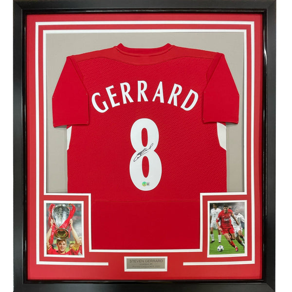 Framed Autographed/Signed Steven Gerrard 35x39 Liverpool Red Jersey BAS COA