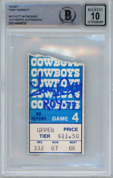 Tony Dorsett Signed Cowboys 1977 Game 4 Ticket Stub ROY Beckett 10 Slab 38635