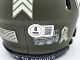 TERRY BRADSHAW AUTOGRAPHED STEELERS GREEN SALUTE TO SERVICE MINI HELMET BECKETT
