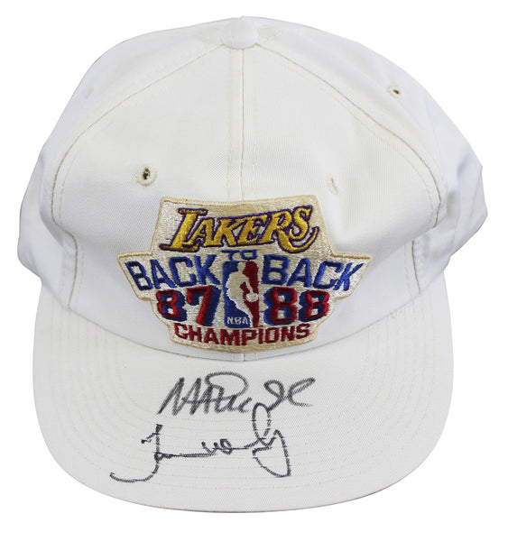 Lakers Magic Johnson & James Worthy Signed 1987-88 NBA Champs Hat BAS W #W426875