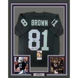 Framed Autographed/Signed Tim Brown 33x42 Raider 4 Life Black Jersey JSA COA