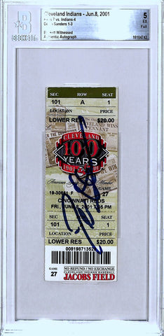 Deion Sanders Signed Cincinnati Reds Ticket Last MLB Hit BAS Slab 37140
