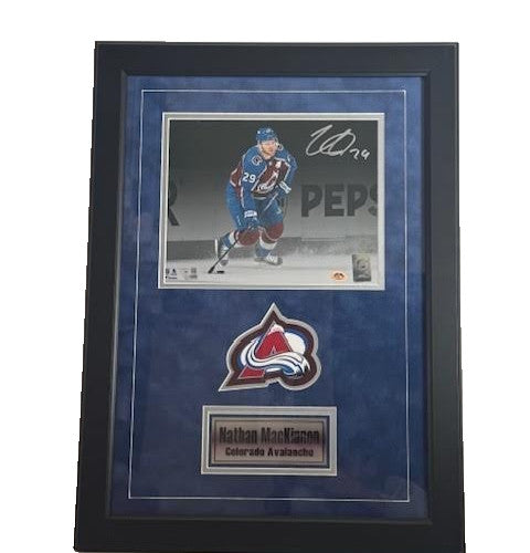 Nathan Mackinnon Autographed 8x10 Photo Deluxe Framed Blue Suede - Fanatics COA