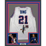 Framed Autographed/Signed Dave Bing 33x42 HOF 1990 Detroit White Jersey JSA COA