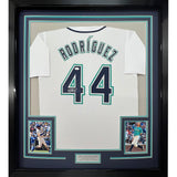 Framed Signed Julio Rodriguez 35x39 Seattle White Jersey JSA COA