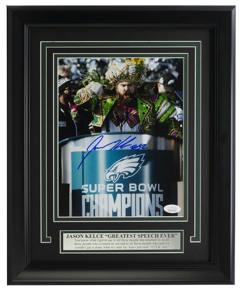 Jason Kelce Signed Framed 8x10 Philadelphia Eagles SB Speech Photo JSA ITP