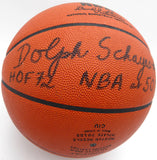 Dolph Schayes Autographed NBA Leather Basketball 76ers HOF 72 Team Beckett