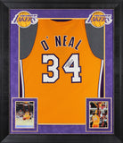 Lakers Shaquille O'Neal Signed Yellow M&N 99-00 HWC Swingman Framed Jersey BAS W