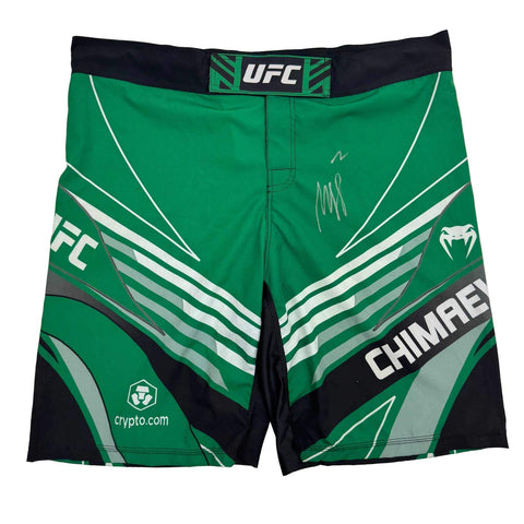Autographed/Signed Khamzat Borz Chimaev Venom UFC MMA Green Trunks PSA/DNA COA