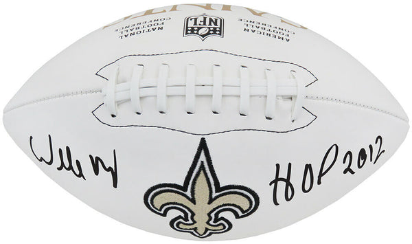 Willie Roaf Signed Saints Wilson White Logo Football w/HOF 2012 - (SCHWARTZ COA)