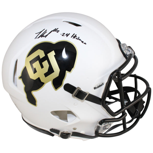 Travis Hunter Signed Colorado Buffaloes Pro White Helmet Heisman Beckett 53332