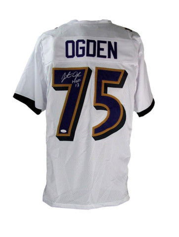 Jonathan Ogden HOF Autographed/Inscr White Custom Football Jersey Ravens JSA