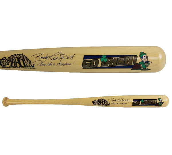 Rudy Ruettiger Signed Notre Dame Custom Cooperstown Go Irish Blonde Bat w/ Insc