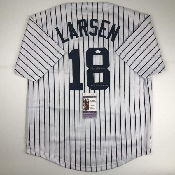 Autographed/Signed DON LARSEN New York Pinstripe Jersey JSA COA Auto
