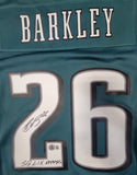 SAQUON BARKLEY SIGNED PHI EAGLES NIKE SCREENPRINT SUPER BOWL JERSEY W/ INS BAS