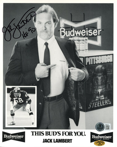 Jack Lambert Autographed Pittsburgh Steelers 8x10 Photo HOF BAS 45555
