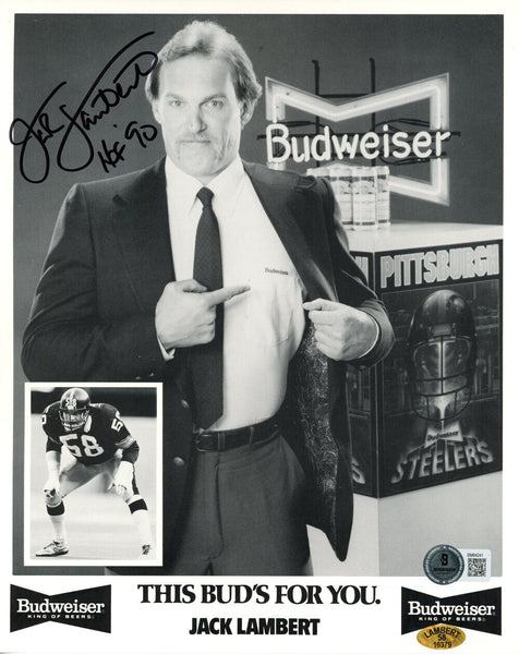 Jack Lambert Autographed Pittsburgh Steelers 8x10 Photo HOF BAS 45555